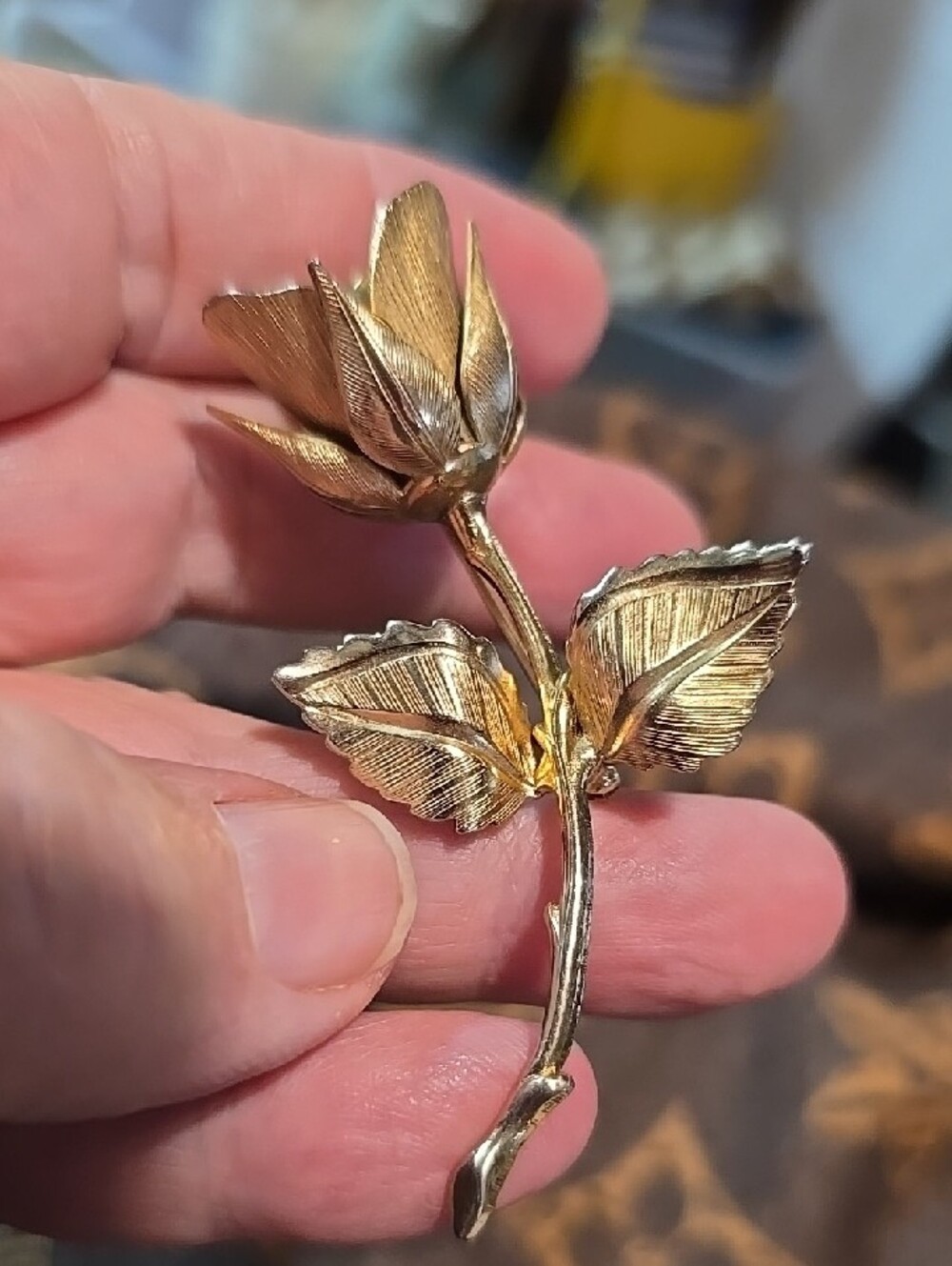 Giovani Gold Floral Rose Stem Brooch - Women Jewelry - Picture 3 of 4